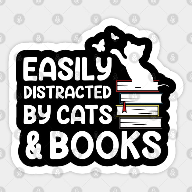 Easily Distracted By Cats And Books Sticker by Kouka25